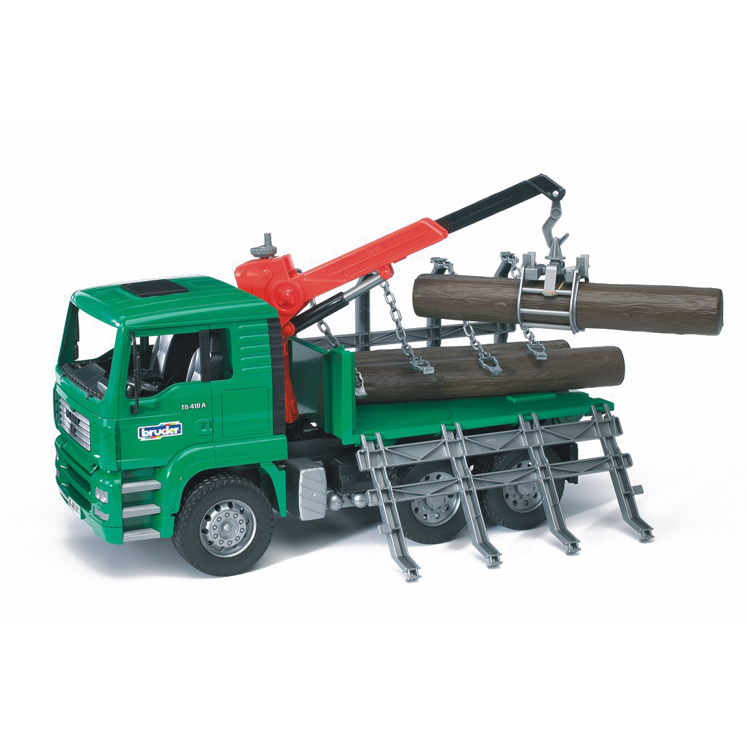 MAN TGA timber truck with loading crane and three tree trunks